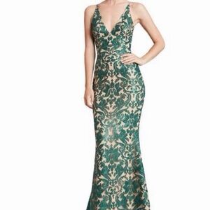 Dress the Population Karen Dress Green Lace Mesh Sequin Formal Prom Size Large